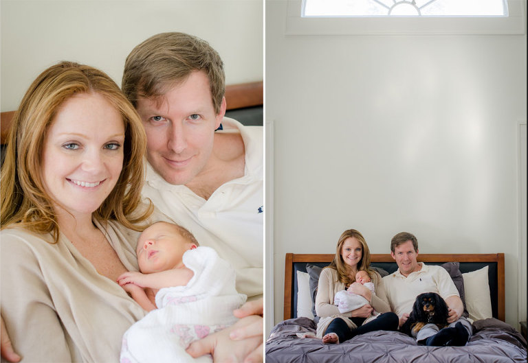 Natural Light Photo of Parents with Newborn, In Home Newborn Photography Session