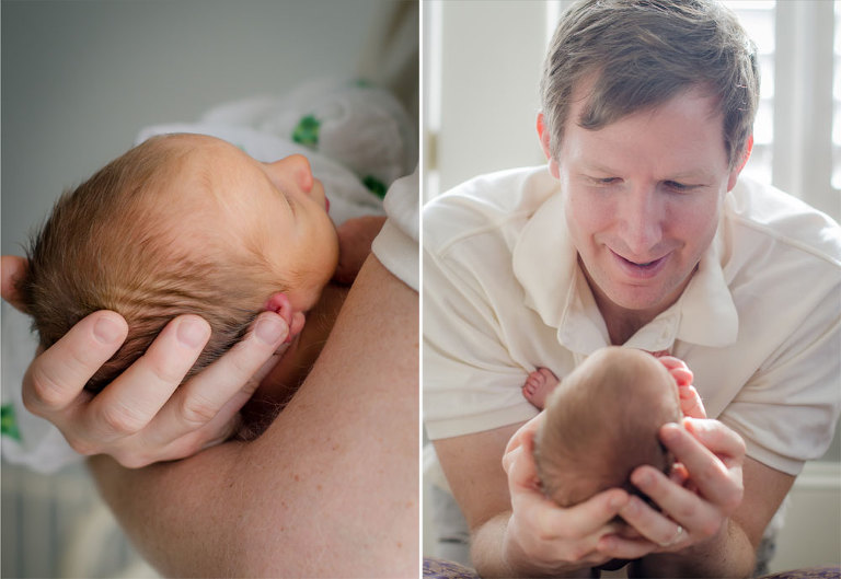 In Home Newborn Photography Session, Dad and Newborn Poses, Natural Light Newborn Pictures